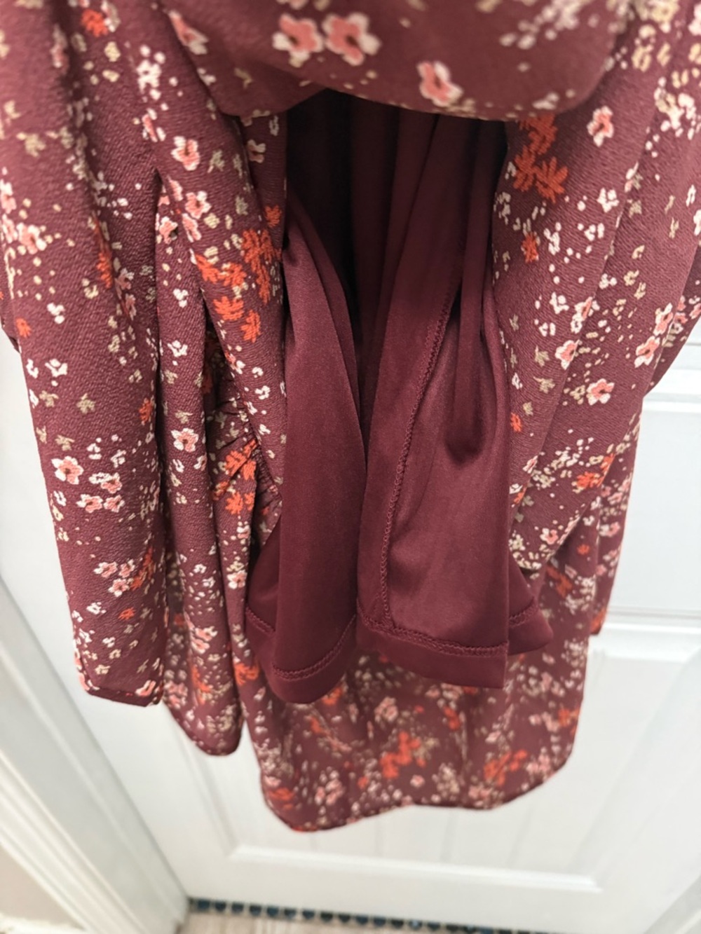 Lush Burgundy Puff Sleeve Ruffle Maxi Dress Cottagecore Size Large (36-6) - Picture 8 of 15